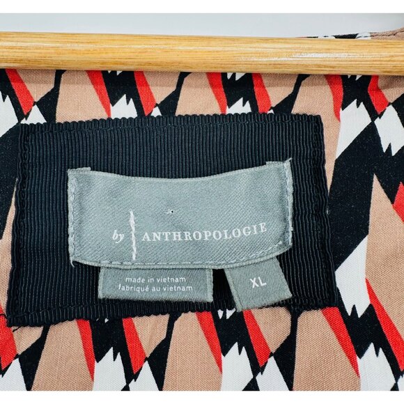 Anthropologie Cecily Fit & Flare Brown Multi Chevron Ruffle-Sleeve Midi Dress XL - Picture 10 of 12